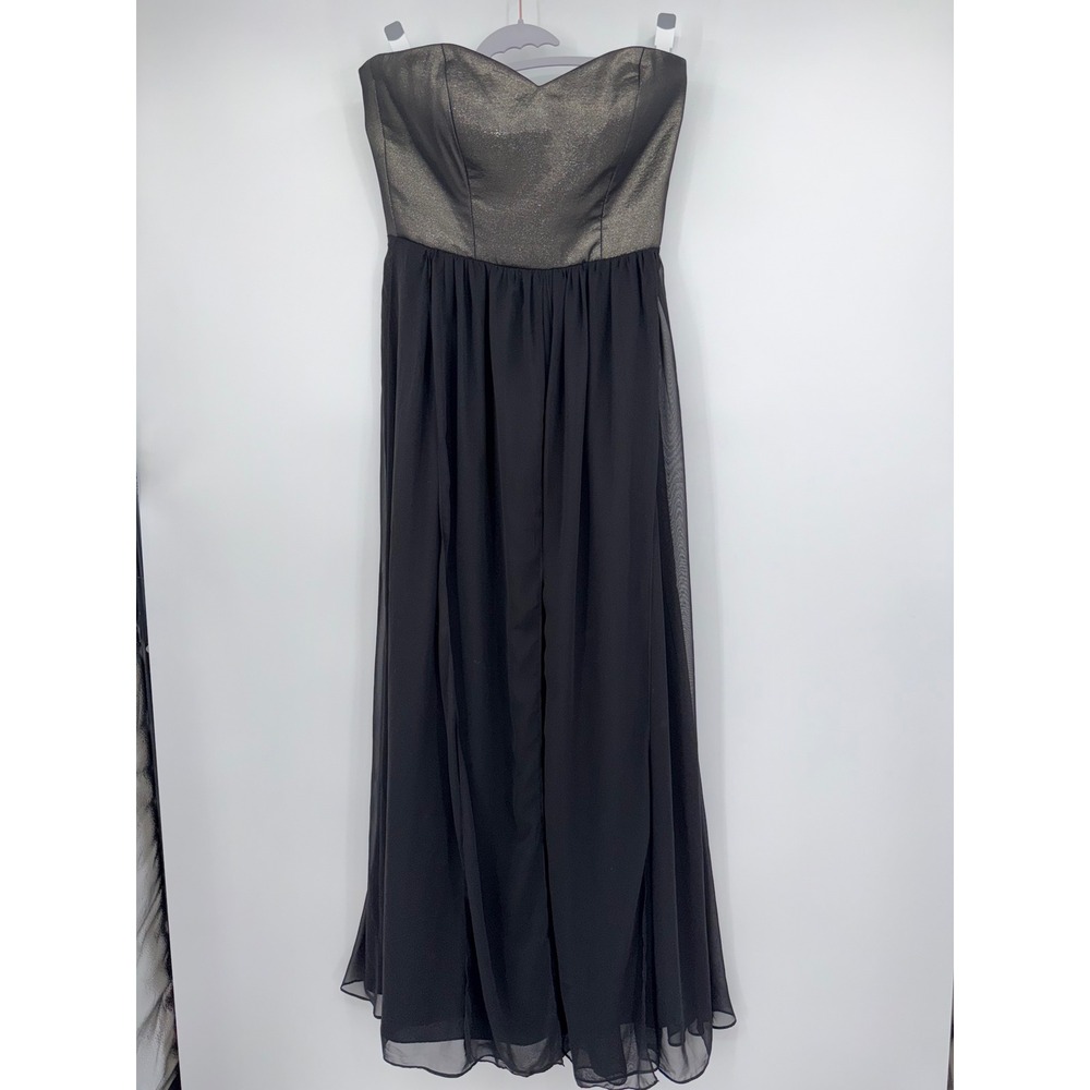 After Six Metallic Gold Black Chiffon Strapless Gown Dress 6749YG Mens Size 10